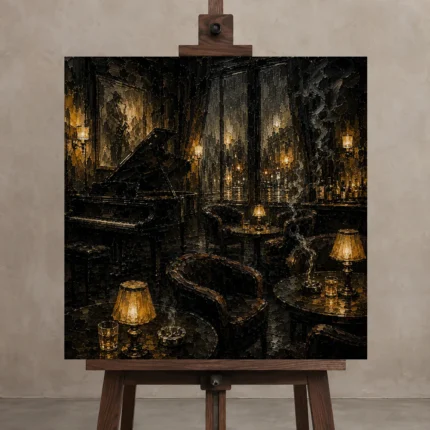 Amber Jazz Lounge Noir Movie Wall Art Canvas Print shown in Studio Easel