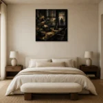 Shadowed Investigator Office Noir Movie Wall Art Canvas Print showcased in an elegant minimalist interior