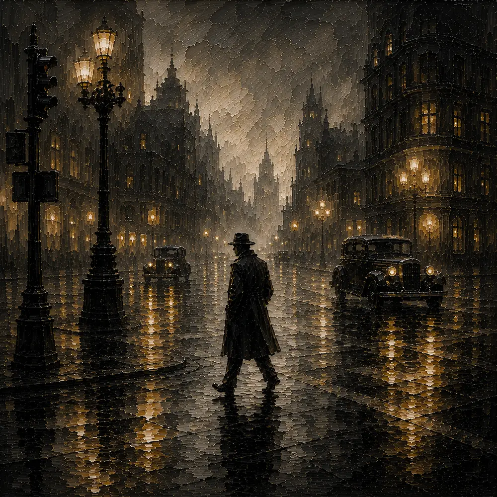 Fogbound City Intersection Noir Movie Wall Art Canvas Print