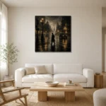 Fogbound City Intersection Noir Movie Wall Art Canvas Print styled in a refined neutral interior