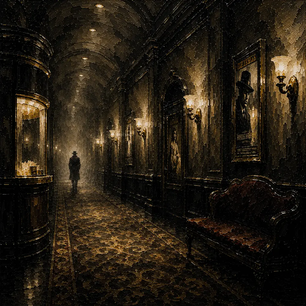 Golden Cinema Hallway Noir Movie Wall Art Canvas Print