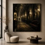 Golden Cinema Hallway Noir Movie Wall Art Canvas Print - Image 6