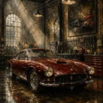 Charcoal and Deep Red Vintage Garage Wall Art Canvas Print