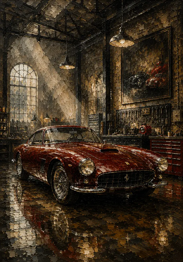 Charcoal and Deep Red Vintage Garage Wall Art Canvas Print