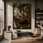 Charcoal and Deep Red Vintage Garage Wall Art Canvas Print - Image 3