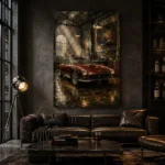 Charcoal and Deep Red Vintage Garage Wall Art Canvas Print - Image 4