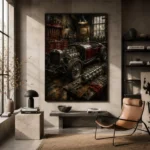 Charcoal Roadster Workshop Vintage Garage Wall Art Canvas Print - Image 3