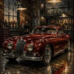 Crimson Coupe Vintage Garage Wall Art Canvas Print