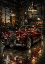 Crimson Coupe Vintage Garage Wall Art Canvas Print