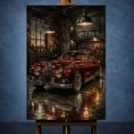 Crimson Coupe Vintage Garage Wall Art Canvas Print - Image 2