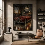 Crimson Coupe Vintage Garage Wall Art Canvas Print - Image 3