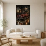 Crimson Coupe Vintage Garage Wall Art Canvas Print styled in a refined neutral interior