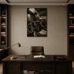 Heritage Touring Car Vintage Garage Wall Art Canvas Print displayed in a contemporary gallery-inspired room