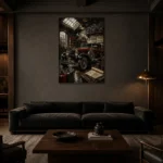Heritage Touring Car Vintage Garage Wall Art Canvas Print shown in a warm modern interior