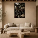 Heritage Touring Car Vintage Garage Wall Art Canvas Print presented in a sophisticated home setting