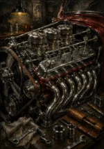 Restored Engine Vintage Garage Wall Art Canvas Print