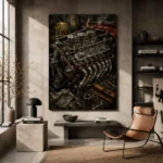 Restored Engine Vintage Garage Wall Art Canvas Print - Image 3