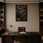 Restored Engine Vintage Garage Wall Art Canvas Print displayed in a contemporary gallery-inspired room
