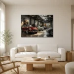 Heritage Grand Touring Collection Vintage Garage Wall Art Canvas Print styled in a refined neutral interior