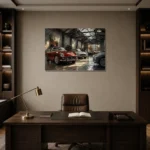 Heritage Grand Touring Collection Vintage Garage Wall Art Canvas Print displayed in a contemporary gallery-inspired room