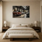 Heritage Grand Touring Collection Vintage Garage Wall Art Canvas Print showcased in an elegant minimalist interior
