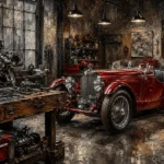 Crimson Roadster Workshop Vintage Garage Wall Art Canvas Print