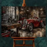 Crimson Roadster Workshop Vintage Garage Wall Art Canvas Print - Image 2
