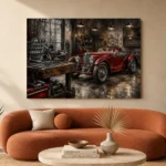 Crimson Roadster Workshop Vintage Garage Wall Art Canvas Print - Image 3