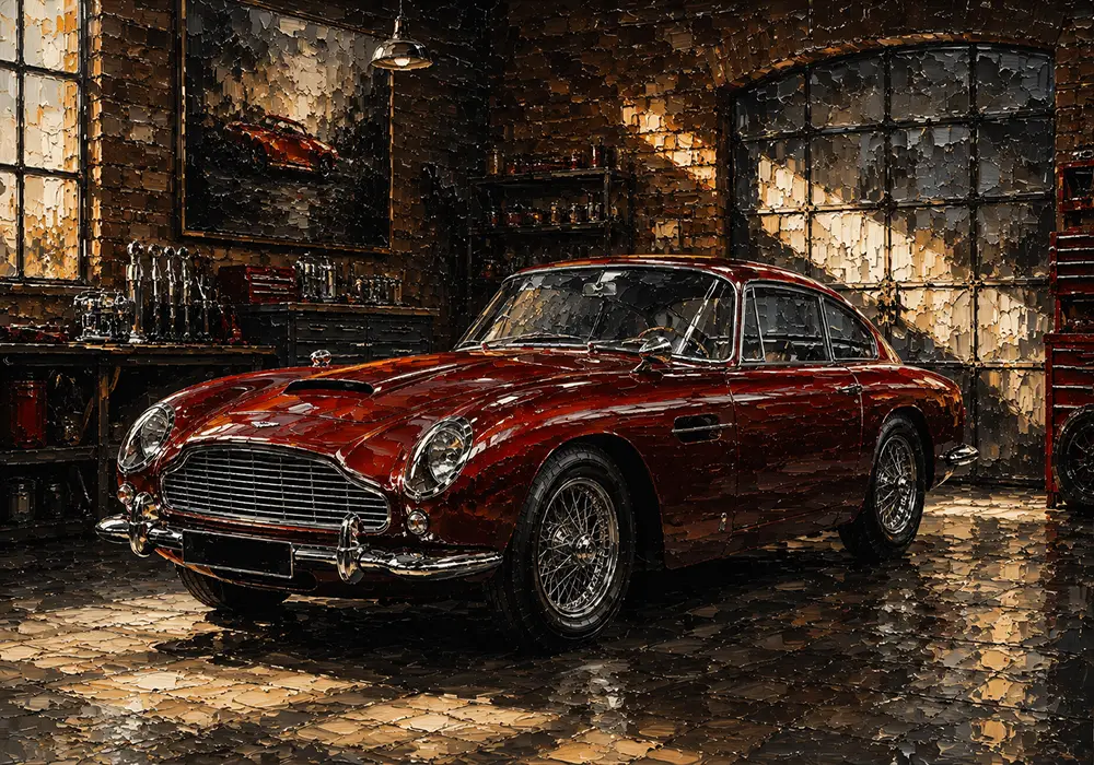 Golden Light Classic Coupe Vintage Garage Wall Art Canvas Print