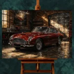 Golden Light Classic Coupe Vintage Garage Wall Art Canvas Print - Image 2