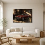 Golden Light Classic Coupe Vintage Garage Wall Art Canvas Print styled in a refined neutral interior