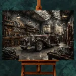 Burgundy Pre-War Automobile Vintage Garage Wall Art Canvas Print - Image 2