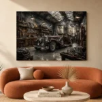 Burgundy Pre-War Automobile Vintage Garage Wall Art Canvas Print - Image 3