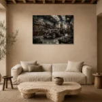 Burgundy Pre-War Automobile Vintage Garage Wall Art Canvas Print presented in a sophisticated home setting
