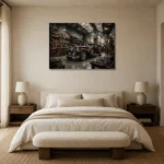 Burgundy Pre-War Automobile Vintage Garage Wall Art Canvas Print showcased in an elegant minimalist interior