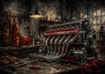 Panoramic Engine Vintage Garage Wall Art Canvas Print