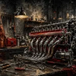 Panoramic Engine Vintage Garage Wall Art Canvas Print