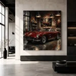 Deep Red 1960s Coupe Vintage Garage Wall Art Canvas Print - Image 5