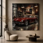 Deep Red 1960s Coupe Vintage Garage Wall Art Canvas Print - Image 6