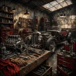 Crimson Roadster Restoration Vintage Garage Wall Art Canvas Print