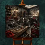 Crimson Roadster Restoration Vintage Garage Wall Art Canvas Print - Image 2