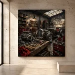 Crimson Roadster Restoration Vintage Garage Wall Art Canvas Print - Image 3