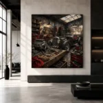 Crimson Roadster Restoration Vintage Garage Wall Art Canvas Print - Image 5