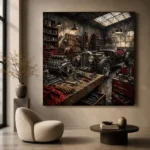Crimson Roadster Restoration Vintage Garage Wall Art Canvas Print - Image 6