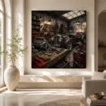Crimson Roadster Restoration Vintage Garage Wall Art Canvas Print - Image 8