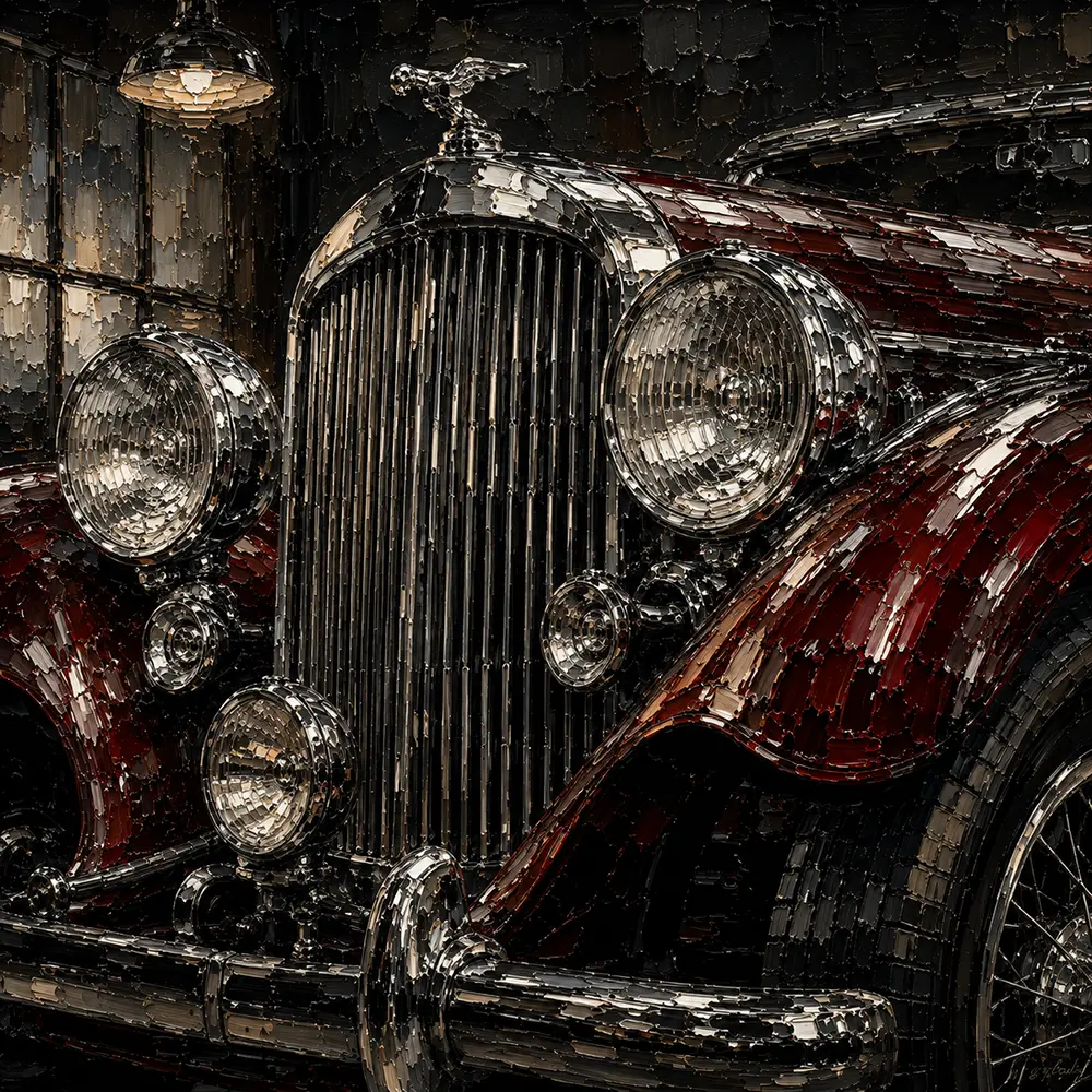 Rich Red Chrome Grille Vintage Garage Wall Art Canvas Print