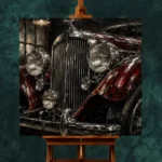 Rich Red Chrome Grille Vintage Garage Wall Art Canvas Print - Image 2