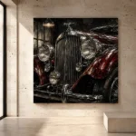 Rich Red Chrome Grille Vintage Garage Wall Art Canvas Print - Image 3