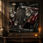 Rich Red Chrome Grille Vintage Garage Wall Art Canvas Print - Image 4