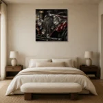 Rich Red Chrome Grille Vintage Garage Wall Art Canvas Print showcased in an elegant minimalist interior